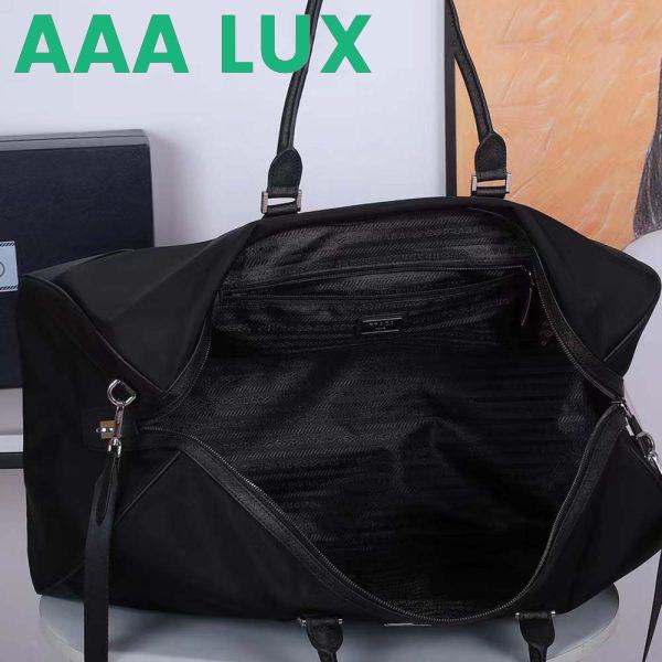 Replica Prada Unisex Re-Nylon Saffiano Leather Handles Duffle Black Bag 7