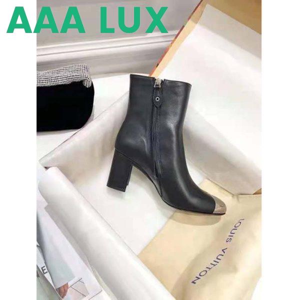 Replica Louis Vuitton LV Women Louise Ankle Boot LV Circle Signature Black Calf Leather Metal Toe Cap 4