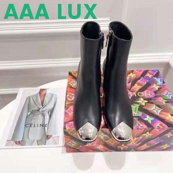 Replica Louis Vuitton LV Women Louise Ankle Boot LV Circle Signature Black Calf Leather Metal Toe Cap 5