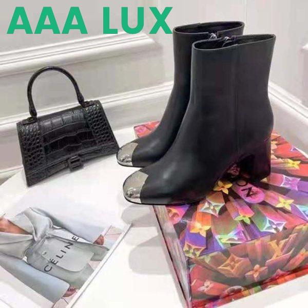 Replica Louis Vuitton LV Women Louise Ankle Boot LV Circle Signature Black Calf Leather Metal Toe Cap 6