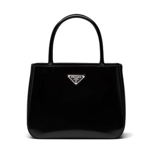 Replica Prada Women Brushed Leather Handbag Nylon Lining-Black