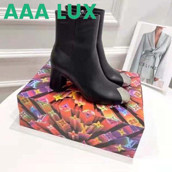 Replica Louis Vuitton LV Women Louise Ankle Boot LV Circle Signature Black Calf Leather Metal Toe Cap 7
