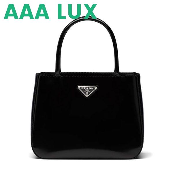 Replica Prada Women Brushed Leather Handbag Nylon Lining-Black 2