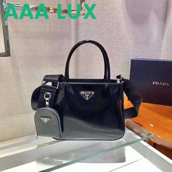 Replica Prada Women Brushed Leather Handbag Nylon Lining-Black 3