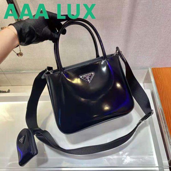 Replica Prada Women Brushed Leather Handbag Nylon Lining-Black 4