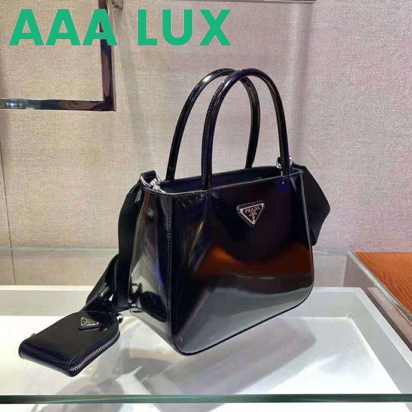Replica Prada Women Brushed Leather Handbag Nylon Lining-Black 5