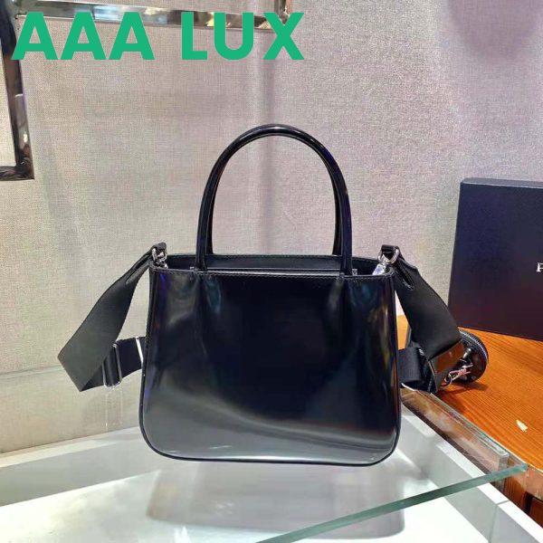 Replica Prada Women Brushed Leather Handbag Nylon Lining-Black 6