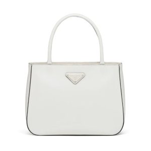 Replica Prada Women Brushed Leather Handbag Nylon Lining-White