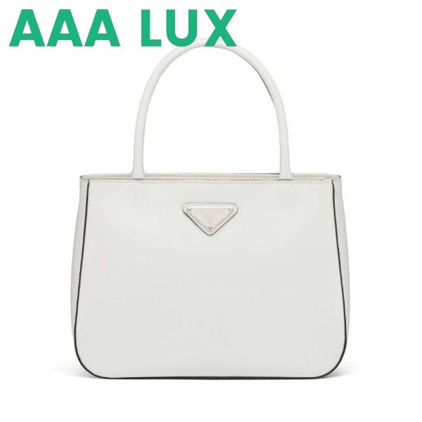 Replica Prada Women Brushed Leather Handbag Nylon Lining-White 2