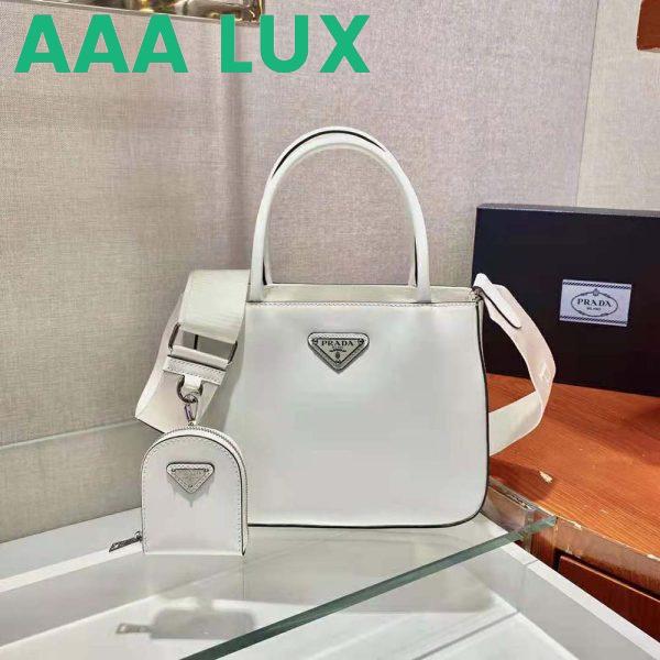 Replica Prada Women Brushed Leather Handbag Nylon Lining-White 3