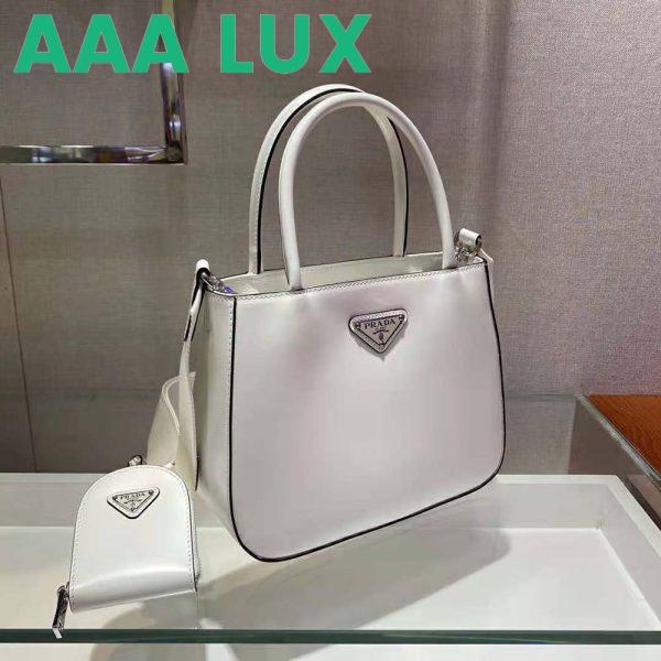 Replica Prada Women Brushed Leather Handbag Nylon Lining-White 5