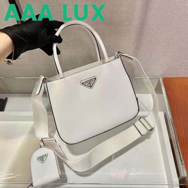 Replica Prada Women Brushed Leather Handbag Nylon Lining-White 6