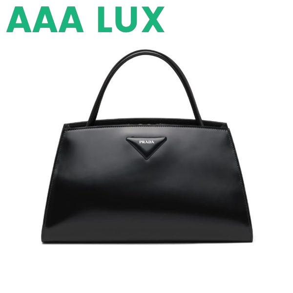 Replica Prada Women Brushed Leather Handbag-Black
