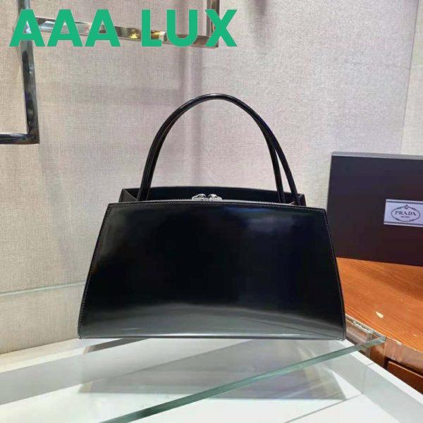 Replica Prada Women Brushed Leather Handbag-Black 4