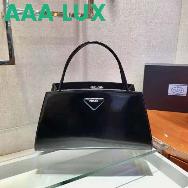 Replica Prada Women Brushed Leather Handbag-Black 5