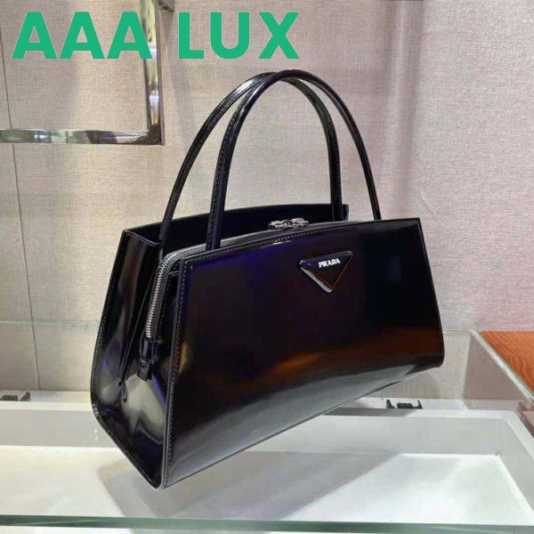 Replica Prada Women Brushed Leather Handbag-Black 6