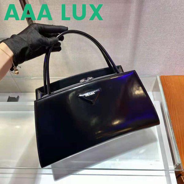 Replica Prada Women Brushed Leather Handbag-Black 7