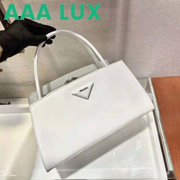Replica Prada Women Brushed Leather Handbag-White 6