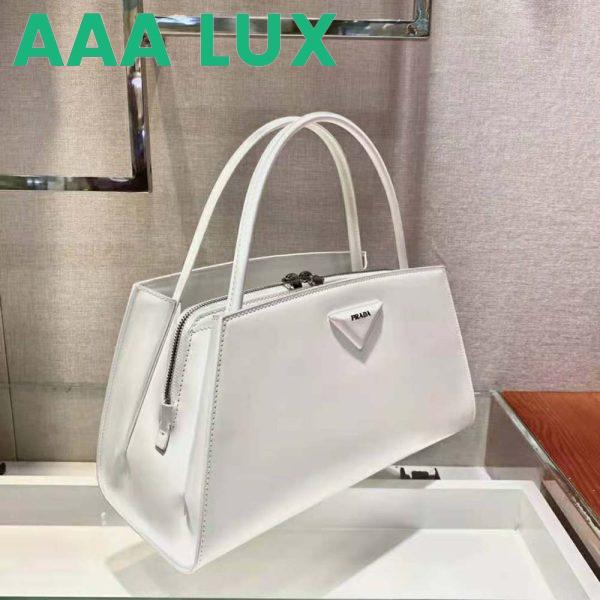 Replica Prada Women Brushed Leather Handbag-White 7