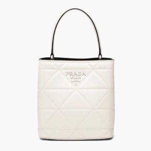 Replica Prada Women Bucket Design Spectrum Leather Bag-White
