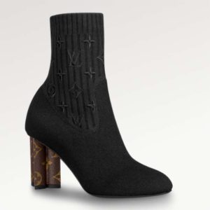 Replica Louis Vuitton LV Women Silhouette Ankle Boot Black Stretch Textile Patent Monogram Canvas