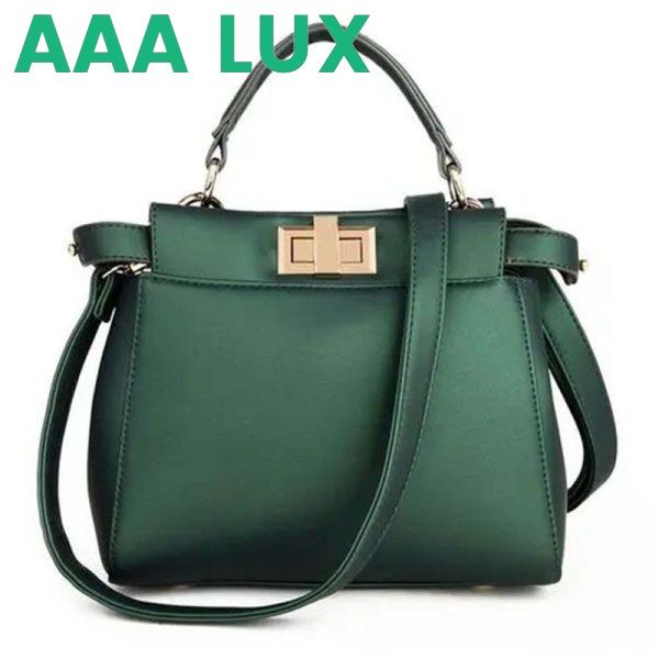 Replica Fendi Women FF Peekaboo Medium Calfskin Leather Bag-Dark Green