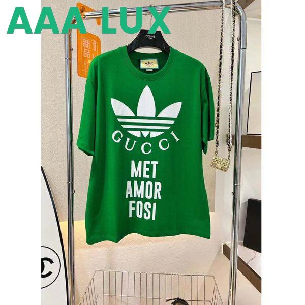 Replica Gucci GG Men Adidas x Gucci Cotton Jersey T-Shirt Green Jersey Crewneck Oversize Fit 3