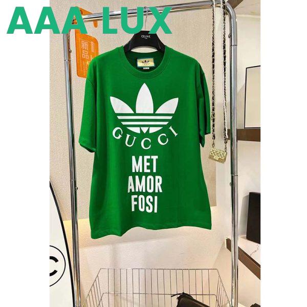 Replica Gucci GG Men Adidas x Gucci Cotton Jersey T-Shirt Green Jersey Crewneck Oversize Fit 4