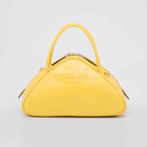 Replica Prada Women Leather Prada Triangle Bag-Yellow 2