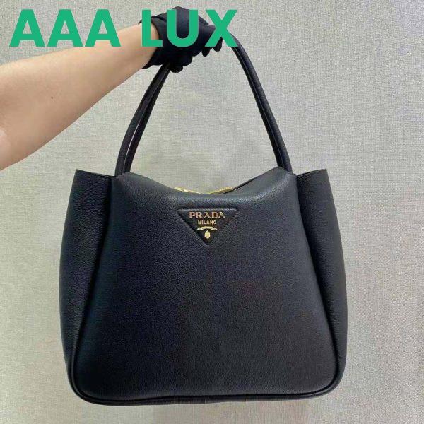 Replica Prada Women Medium Leather Handbag with the Prada Metal Lettering Logo Illuminating Its Center-Black 3