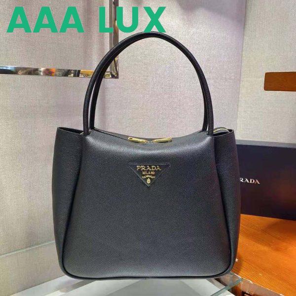 Replica Prada Women Medium Leather Handbag with the Prada Metal Lettering Logo Illuminating Its Center-Black 4