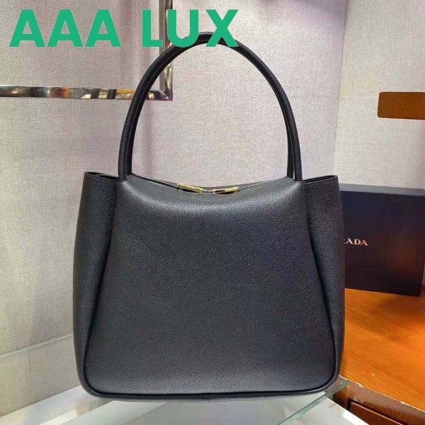 Replica Prada Women Medium Leather Handbag with the Prada Metal Lettering Logo Illuminating Its Center-Black 5