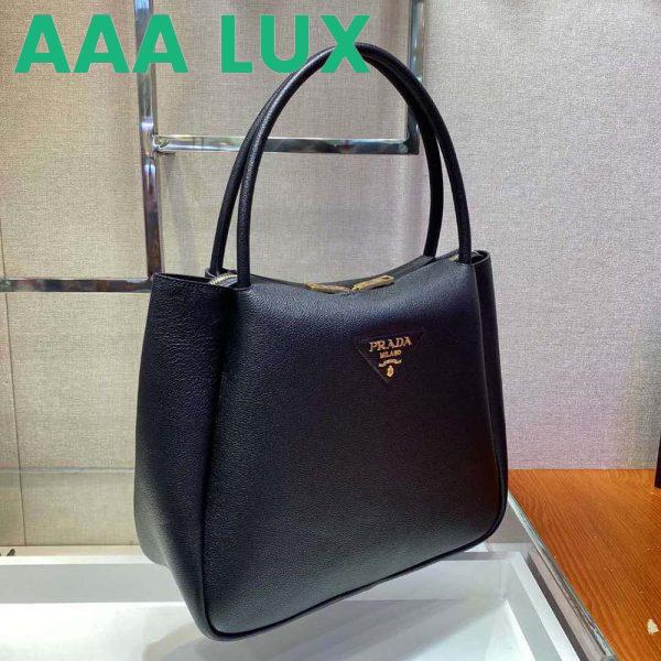 Replica Prada Women Medium Leather Handbag with the Prada Metal Lettering Logo Illuminating Its Center-Black 7