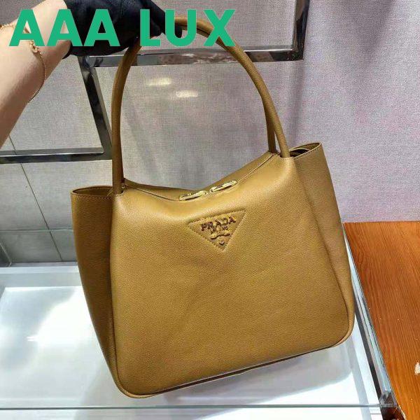 Replica Prada Women Medium Leather Handbag with the Prada Metal Lettering Logo Illuminating Its Center-Brown 6