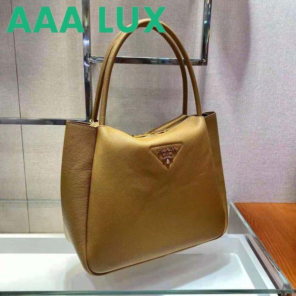 Replica Prada Women Medium Leather Handbag with the Prada Metal Lettering Logo Illuminating Its Center-Brown 7