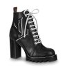 Replica Louis Vuitton LV Women Star Trail Ankle Boot in Supple Black Calf Leather with Monogram Canvas-Black
