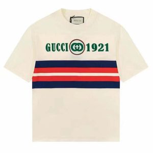 Replica Gucci GG Men Cotton T-Shirt White Cotton Jersey Crewneck Oversize
