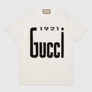 Replica Gucci GG Men Crystal 1921 Cotton T-Shirt Crewneck Oversize Fit 2