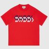 Replica Gucci GG Women Cotton Jersey T-Shirt Red Gucci Mirror Print Crewneck Oversize Fit
