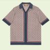 Replica Gucci GG Women Geometric G Print Muslin Bowling Shirt Notch Collar Short Sleeves