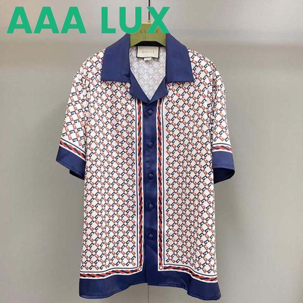 Replica Gucci GG Women Geometric G Print Muslin Bowling Shirt Notch Collar Short Sleeves 2