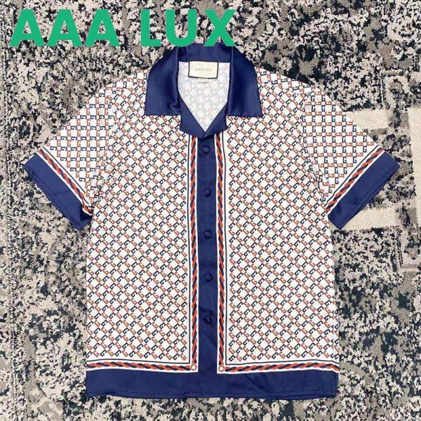 Replica Gucci GG Women Geometric G Print Muslin Bowling Shirt Notch Collar Short Sleeves 4