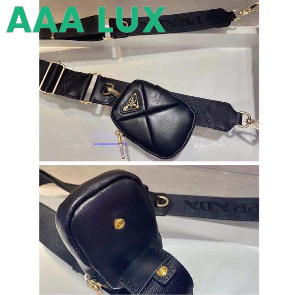 Replica Prada Women Padded Leather Shoulder Bag Triangle-Stitched Padding-Black 9