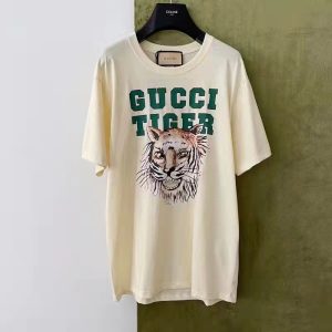 Replica Gucci GG Women Gucci Tiger Cotton T-Shirt White Cotton Jersey Crewneck 2