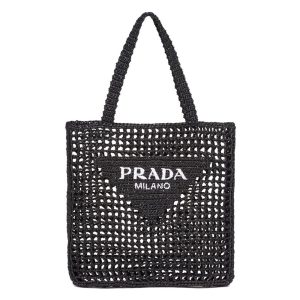 Replica Prada Women Raffia Tote Bag-Black 2