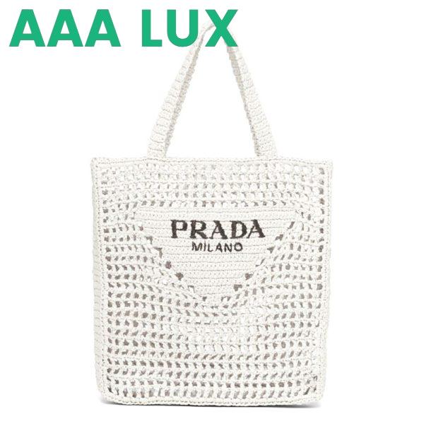 Replica Prada Women Raffia Tote Bag-White