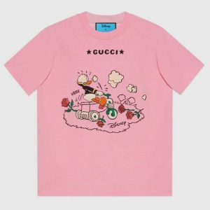 Replica Gucci Men Disney x Gucci Donald Duck T-Shirt Cotton Jersey Crewneck Short Sleeves-Pink