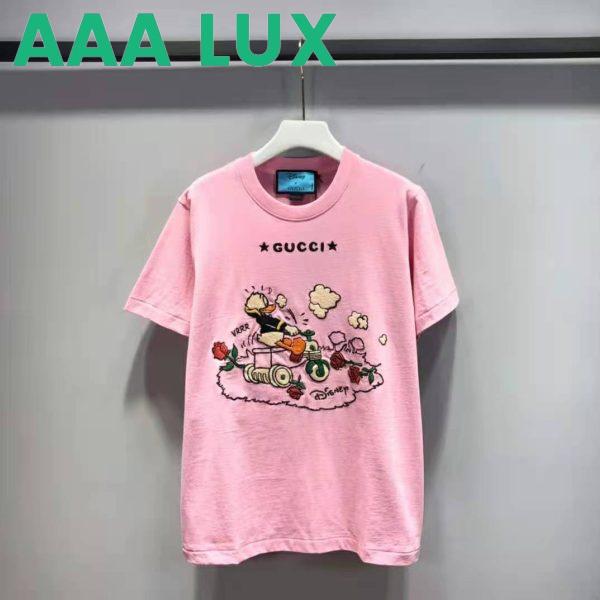 Replica Gucci Men Disney x Gucci Donald Duck T-Shirt Cotton Jersey Crewneck Short Sleeves-Pink 3