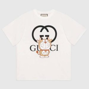 Replica Gucci Men Doraemon x Gucci Oversize T-Shirt Ivory Cotton Jersey Crewneck