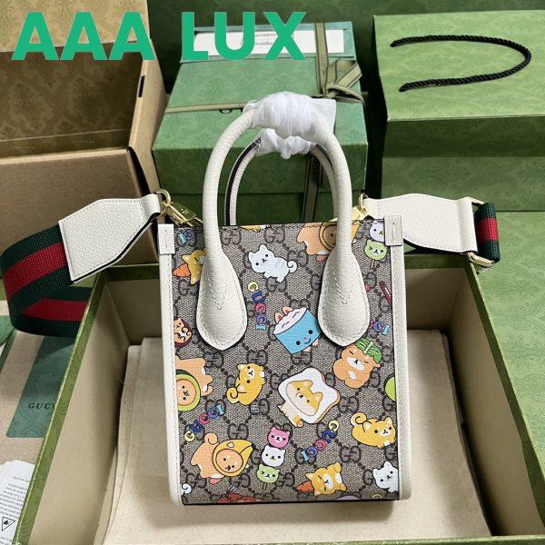 Replica Gucci Unisex Animal Print Mini Tote Bag Beige Ebony GG Supreme Canvas 4